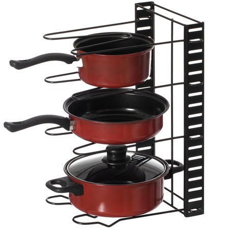 BASICWISE Black Iron Pan Organizer 8 Adjustable Tiers, Kitchen Pans and Pot Organizer QI004331